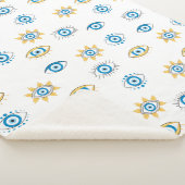 Blauw, Goud & Wit Grieks Oogmati Patroon Sherpa Deken (3/4)