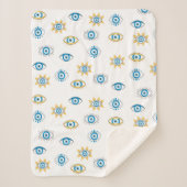 Blauw, Goud & Wit Grieks Oogmati Patroon Sherpa Deken (Voorkant)