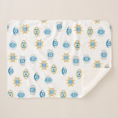 Blauw, Goud & Wit Grieks Oogmati Patroon Sherpa Deken (Voorkant (horizontaal))