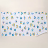 Blauw, Goud & Wit Grieks Oogmati Patroon Strandlaken (Voorkant)