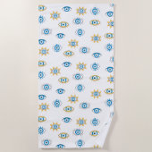 Blauw, Goud & Wit Grieks Oogmati Patroon Strandlaken (Voorkant)