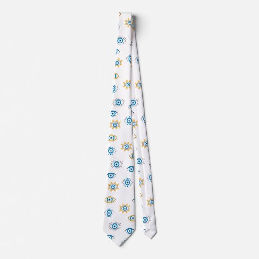 Blauw, Goud & Wit Grieks Oogmati Patroon Stropdas (Voorkant)