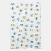 Blauw, Goud & Wit Grieks Oogmati Patroon Theedoek (Verticaal)