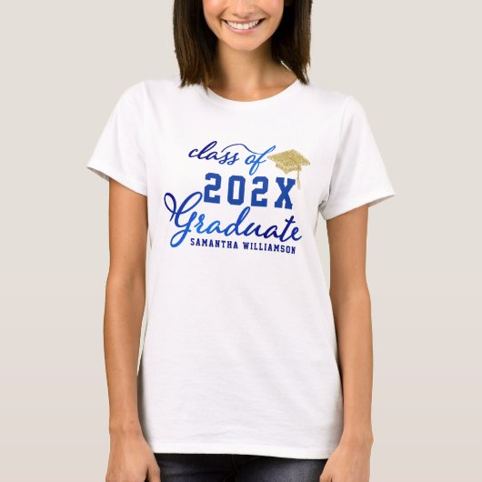 Blauw Goud Wit Klasse van 2025 Afstuderen Afstuder T-shirt (Voorkant)