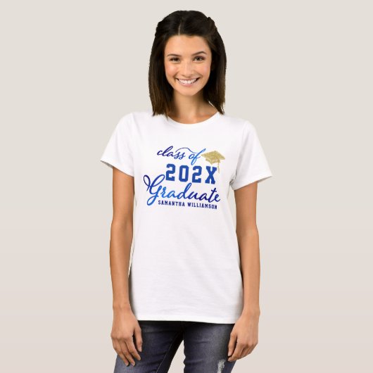 Blauw Goud Wit Klasse van 2025 Afstuderen Afstuder T-shirt (Voorkant volledig)
