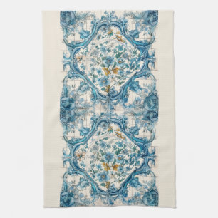 Blauw Goud & Wit Talavera Azulejo Tegel Look 3 Theedoek