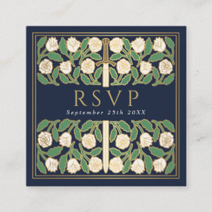 Blauw Goud Witte Bloem Koninklijke Trouw RSVP QR C Informatiekaartje