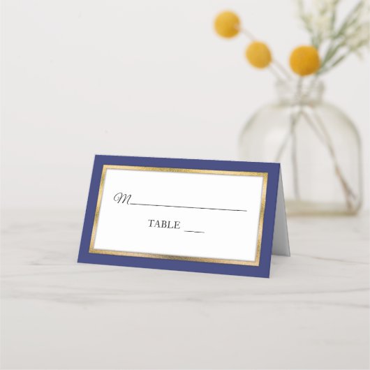 Blauw | Goud | Witte Eenvoudige Elegante Plaatskaa (Voorkant)