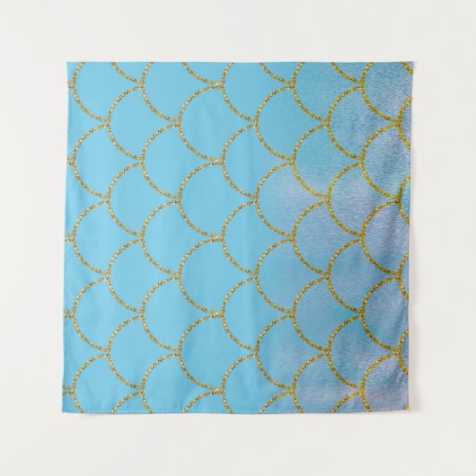 Blauw & Goud Zeemeermin Feest Achtergrond Wandkleed (Voorkant (horizontaal))