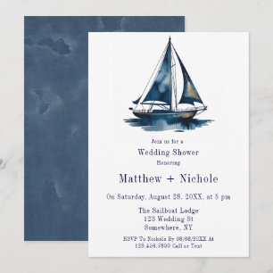 Blauw & Goud Zeilboot Nautisch Trouw Bruiloft Kaart