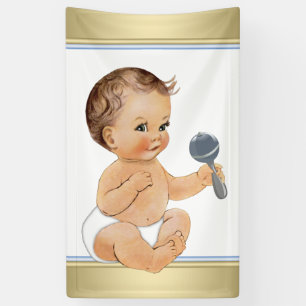 Blauw Goud Zoete Jongen Baby Shower Spandoek