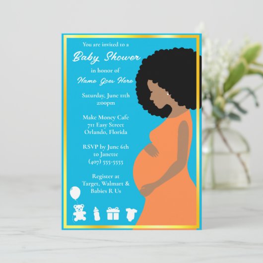 blauw goud | Zwangerschap Downloadbaar Kaart (Staand voorkant)