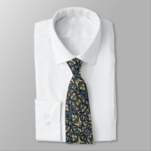 Blauw, Goud & Zwart Bloempatroon