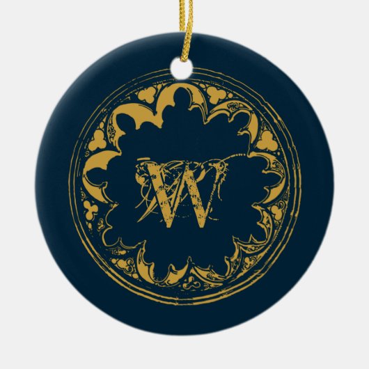 Blauw & goudbijtend  monogram keramisch ornament (Voorkant)