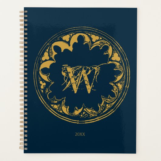Blauw & goudbijtend monogram planner (Voorkant)