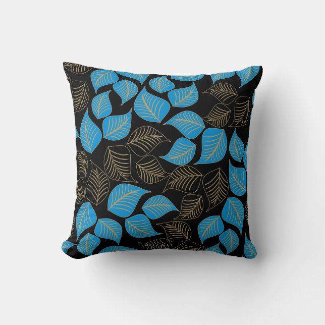 Blauw goudblad met een zwart patroon kussen (Voorkant)
