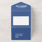 Blauw goudbruin drie foto's 75e verjaardagsfeestje all in one uitnodiging (Buitenkant)