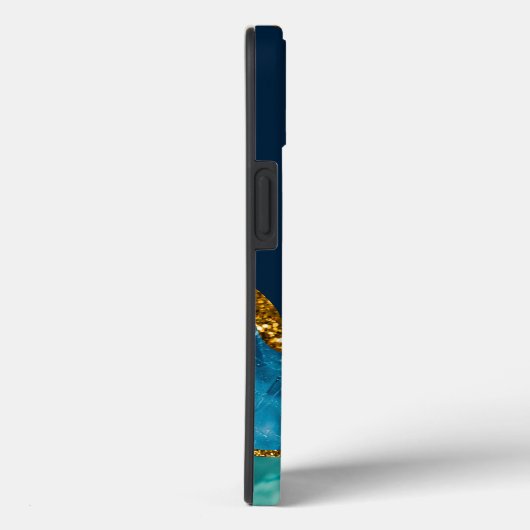 Blauw & Gouden Agaat Geode Monogram Case-Mate iPhone Case (Achterkant / Rechts)