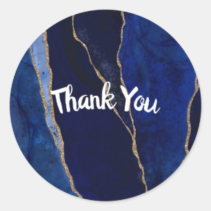 Blauw & Gouden Agaat Moderne Glam Minimale Bruilof Ronde Sticker