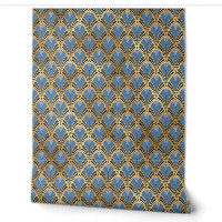 Blauw Gouden Art Deco Geometrisch Patroon