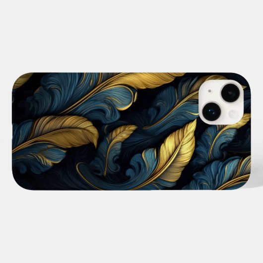 Blauw - Gouden bladeren Case-Mate iPhone Case (Achterkant (horizontaal))