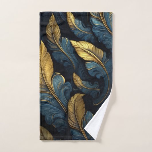 Blauw - Gouden bladeren Handdoek (Handdoek)