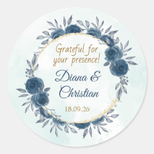 Blauw Gouden Bloem Bruiloft Sticker Elegante Cirke