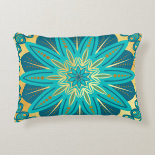 Blauw Gouden Bloem Mandala Accent Kussen