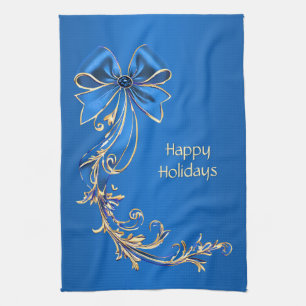 Blauw Gouden Bloem Vakantie Keuken Handdoek