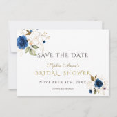 Blauw Gouden Bloemachtige Bruidsdouche Save The Da Save The Date (Voorkant)