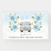 Blauw Gouden Bloemend Drive Thru Baby Shower Welko Spandoek (Horizontaal)