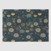  Blauw & Gouden Bloesems Decoupage Weefsel Tissuepapier (Voorkant)