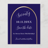 Blauw gouden boog verjaardag Save the Date (Voorkant)