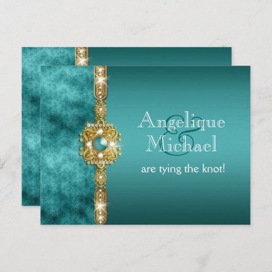 Blauw gouden bruiloft verloving aankondigingskaart (Voorkant / Achterkant)