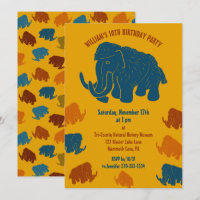 Blauw & Gouden Cartoon Wolly Mammoth Verjaardagsfe