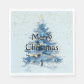 Blauw Gouden Confetti Kerstboom Servet (Voorkant)