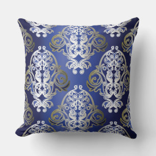 Blauw Gouden Damast Sierkussen