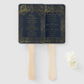 Blauw Gouden Deco Chic Glam Trouwprogramma Handwaa Handwaaier (Voorkant en achterkant)