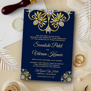Blauw Gouden Diamanten Mandala Indiase Trouwkaart Kaart