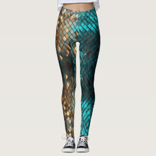 Blauw Gouden Draak Schubben Leggings