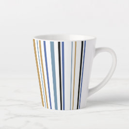 Blauw-gouden en witte-band kleurenstrepen latte mok