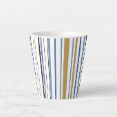 Blauw-gouden en witte-band kleurenstrepen latte mok (Voorkant)