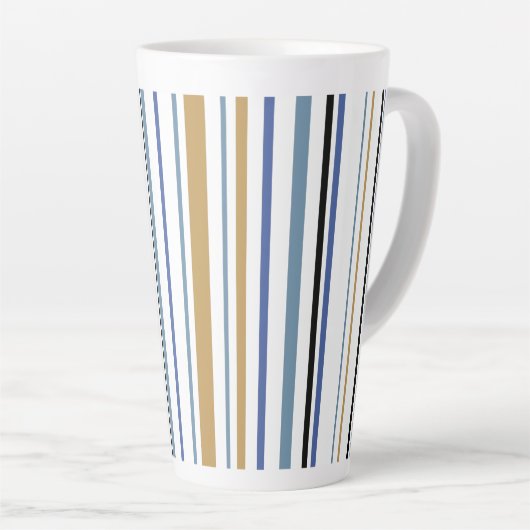 Blauw-gouden en witte-band kleurenstripes koffie M Latte Mok (Rechterhoek)
