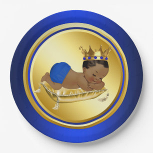 Blauw Gouden Etnische Prins Baby Shower Papieren B Bordje