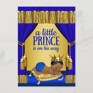 Blauw Gouden Etnische Prins Baby Shower Uitnodigin Kaart