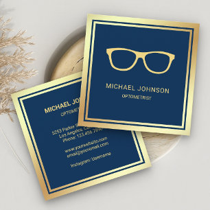 Blauw Gouden Folie Bril Oogarts Optometrist Vierkante Visitekaartje