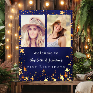 Blauw gouden foto sterren 2 personen verjaardag we poster