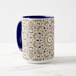 Blauw Gouden Geometrische Bloemen Mok