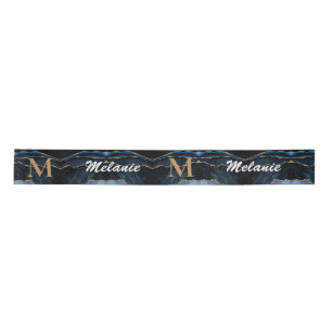 Blauw Gouden Glitter Lint Je Naam en Letter