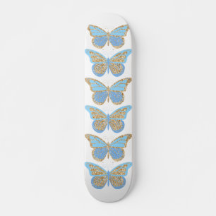 Blauw Gouden Glitter Vlinders Skateboard